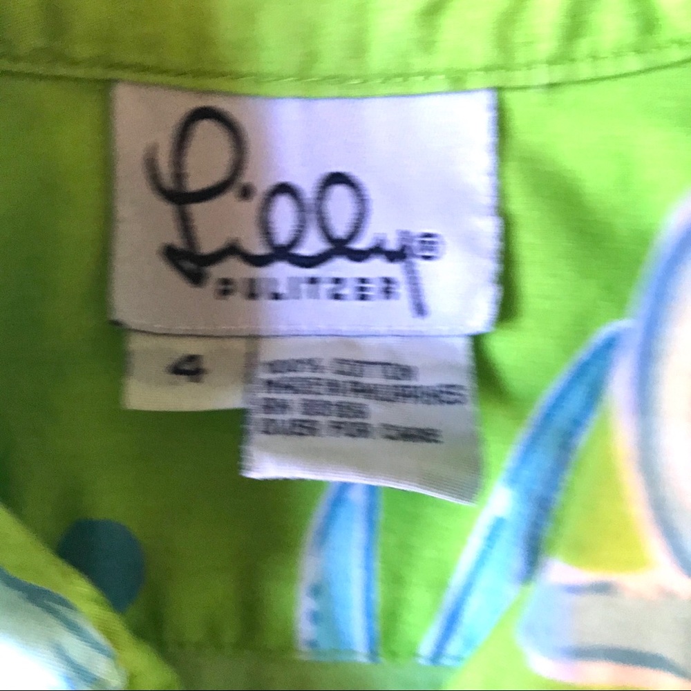Lilly Pulitzer Green and Blue Shark Print Button Down Shirt - Picture 3 of 6